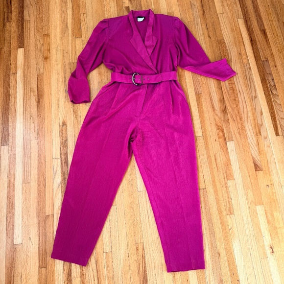 Hot Pink Vintage 80s Belted Jumpsuit - Picture 2 of 10